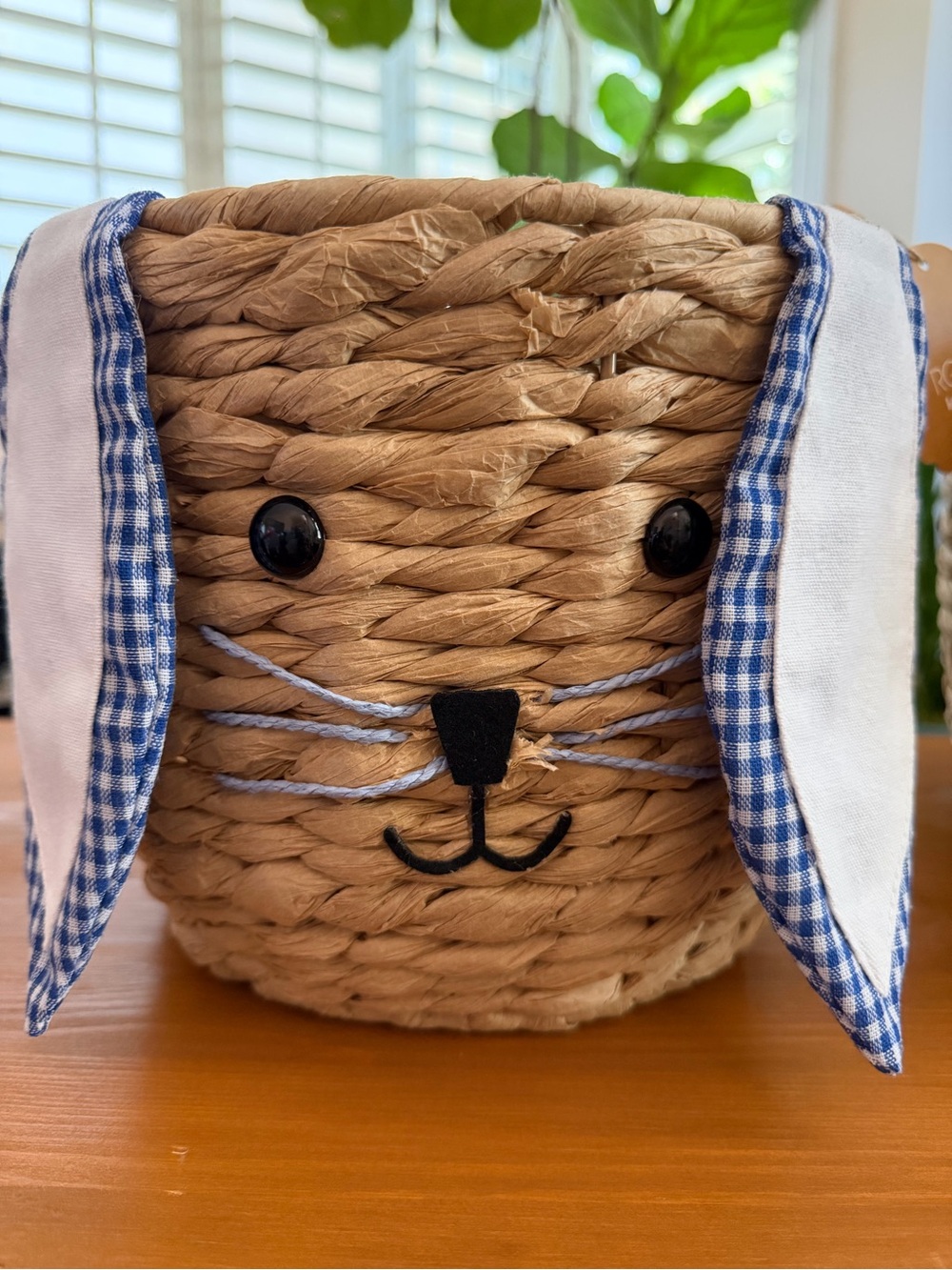 Kids Bunny Basket with Blue Gingham Ears